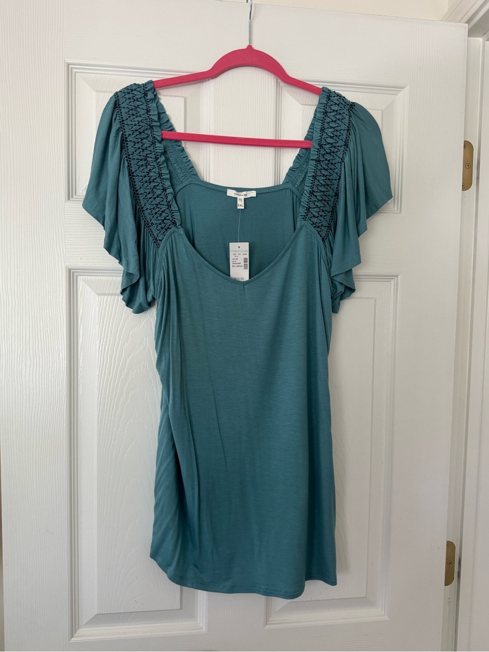 Maurices Teal Flutter-Sleeve Tunic with Smocked Straps sz xxl